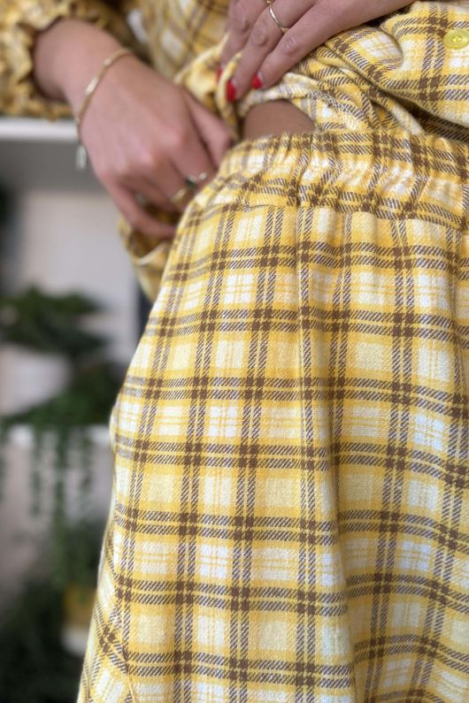 Patrick Plaid Brushed Cotton Barrel Pant Soft Ochre
